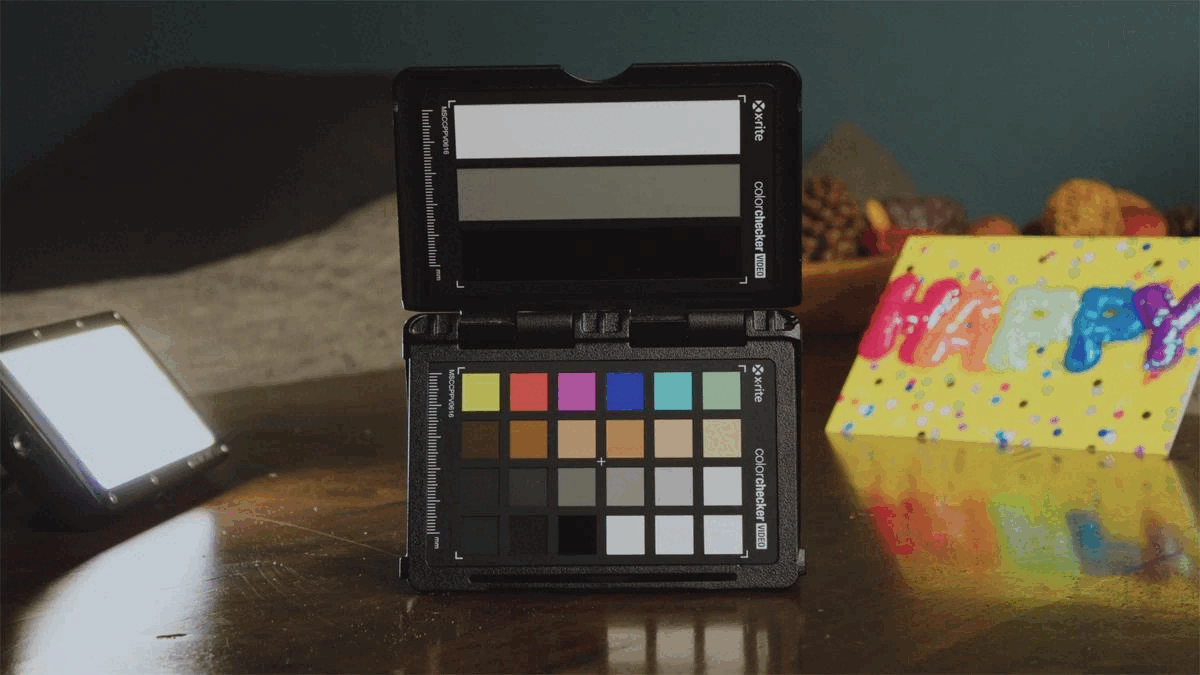 A color checker chart with one of the Arch Pro creative bundle LUTs applied